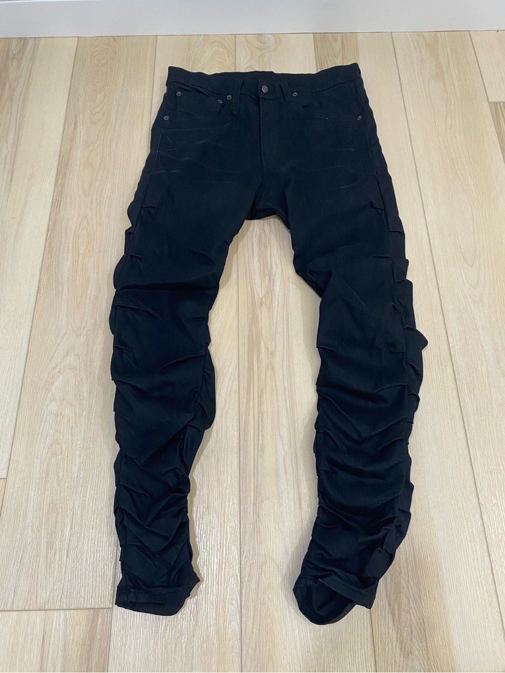 R13 Skywalker Jeans Mens 34 Black Ruched Leg Slim Skinny Made in Italy Designer